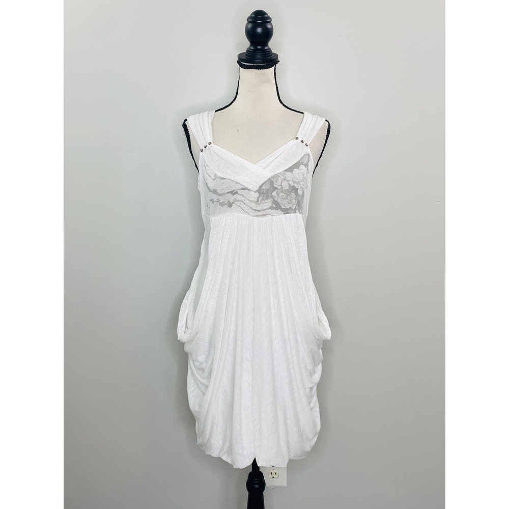 Angels Never Die White Knit Draped Dress Womens Large Wearable Art Boho Festival